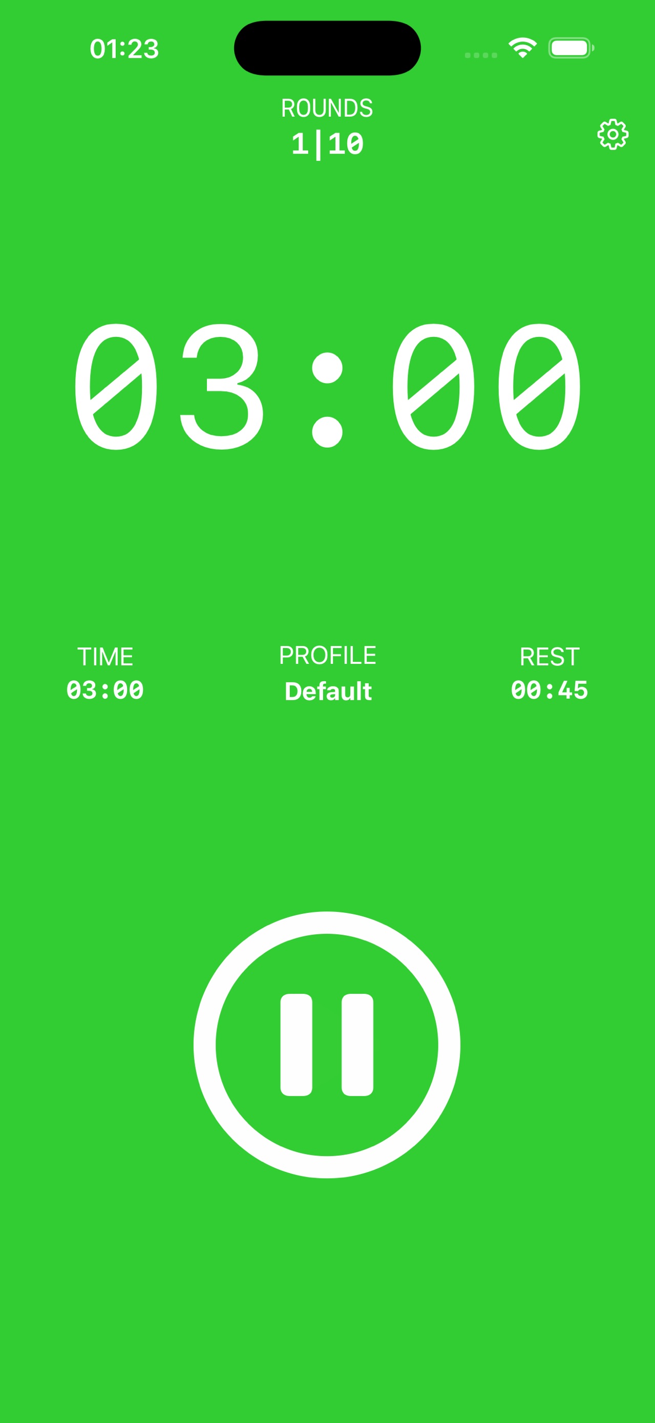 Running timer in BIT with a green color theme and a pause button